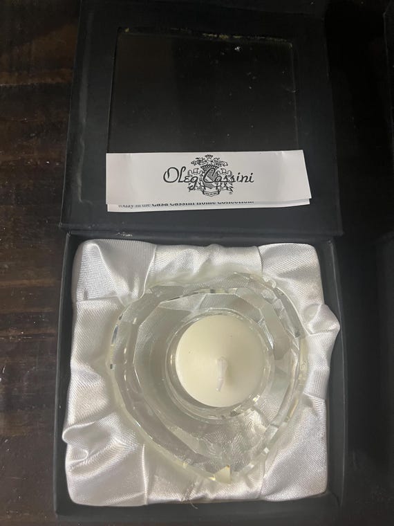 Oleg Cassini Crystal Voltive Heart Shapped Candel Holder in Original Box
