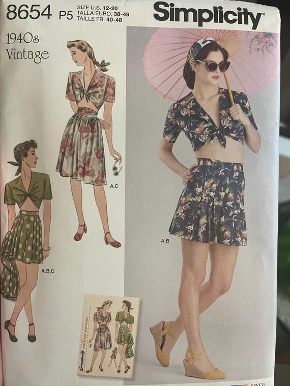 Simplicity Uncut 1940s Vintage Summer Outfits Size 12 - 20 Pattern produced 2018