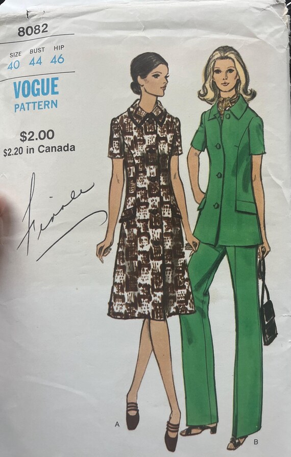 Vogue 1970s pattern No. 8082 Uncut Size 40
