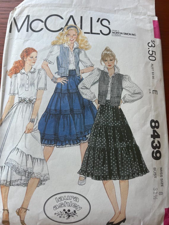 McCall’s Miss Size 8 Bust 31 1/2 Laura Ashley Design Previously Loved Patterns : Blouse, Vest, Skirt, and Petticoat