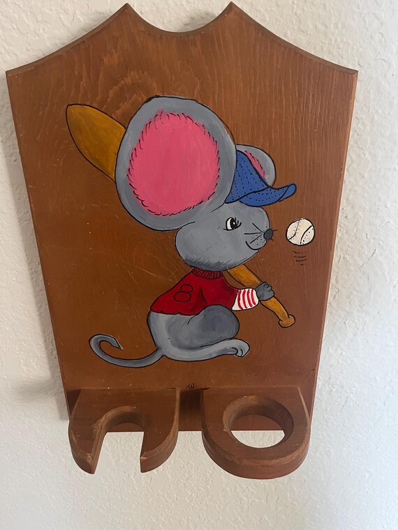 Handpainted Wooden Baseball Bat Holder for Kids