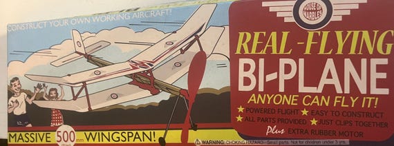 Vintage Real-Flying BI-Plane 19 1/2 Inch Wingspan from House of Marbles