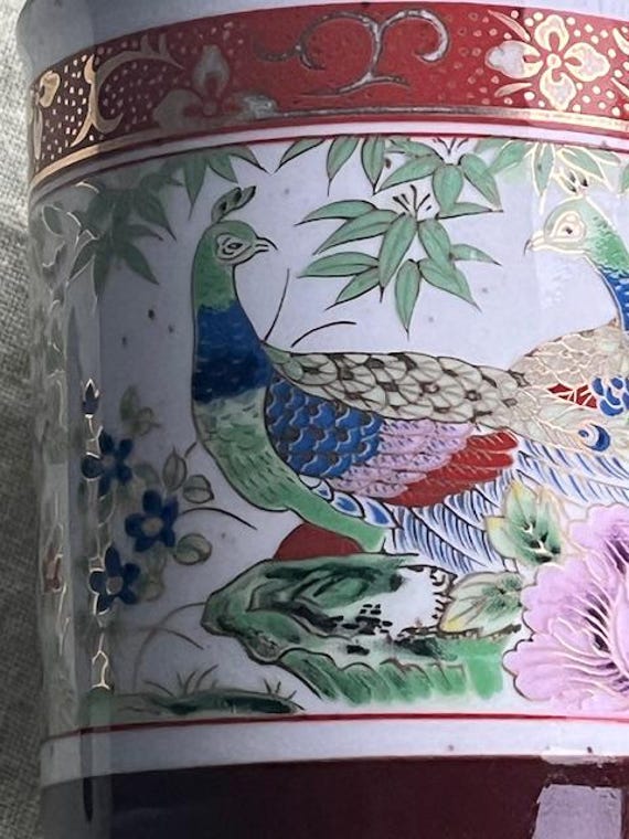 Set of 2 Satsuma GHC Peacock Cups 1 Red and 1 Blue Japan Mugs