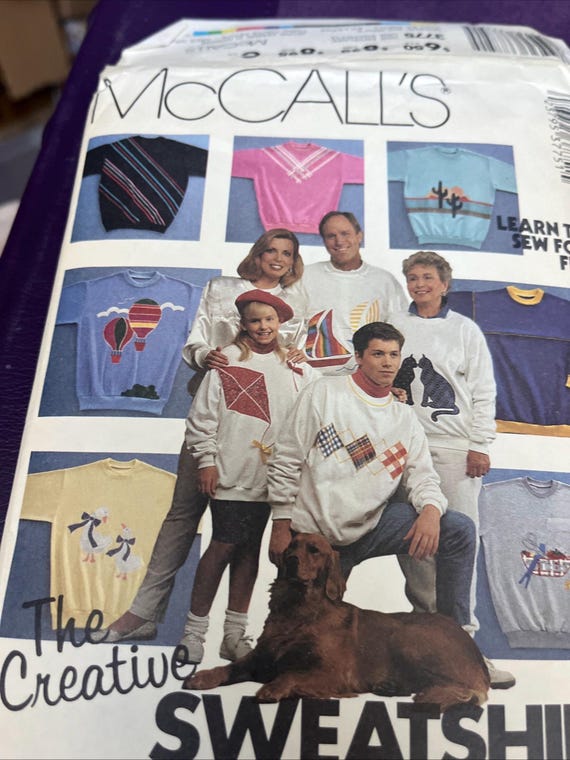 McCall’s 1980s The Creative Sweatshirt boy Palmer and Pletsch Unisex Misses and Mens Ex-Small to Ex-Large