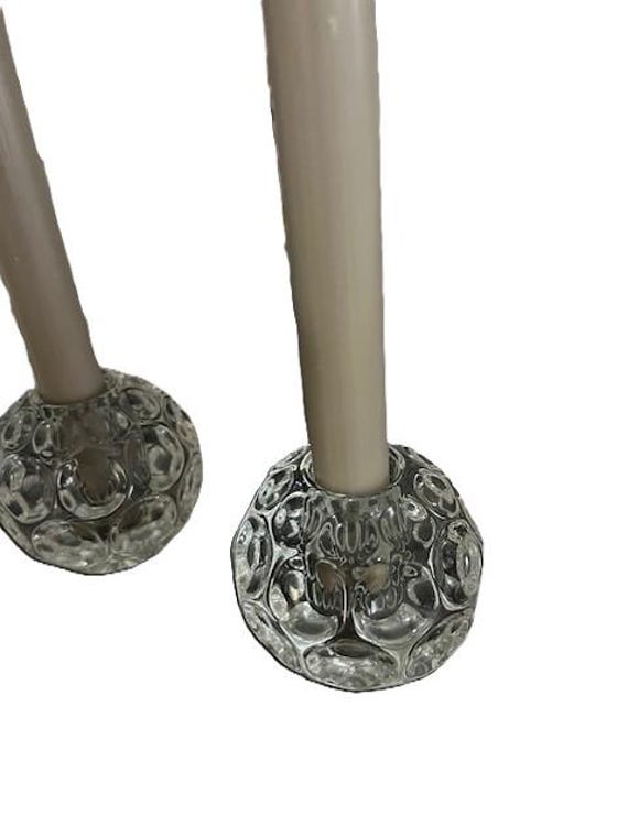 Pair of Vintage Heisey Provincial Whirlpool Clear Crystal Candle Holders Thumbprint 1506
