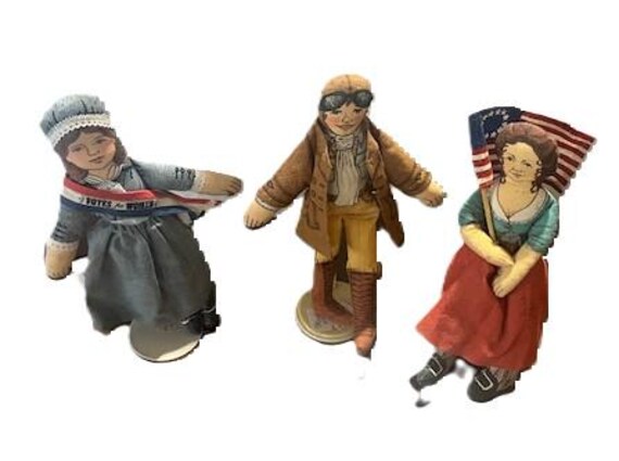 1979 Hallmark Dolls and Stands 3 Emilia Earhart Molly Pitcher Susan B Anthony