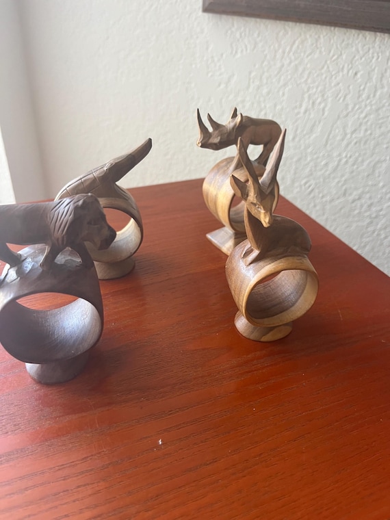 Handcarved Africa Wooden Napkin Holders Set of 4