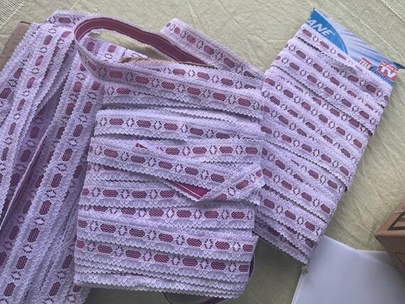 25+ Yards of Vintage Lace Trim Red and White Ribbon Crocheted Satin Scallops (Lot 3)