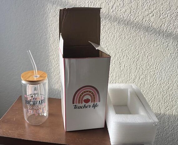 Teacher Appreciation Glass Water Bottle with Glass Straw and cleaning brush