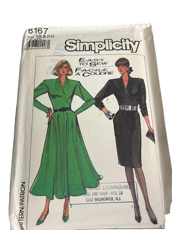 1987 Simplicity Easy to Sew Dress Size 18 and 20 Uncut