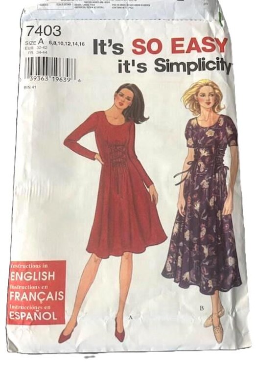 Simplicity Uncut 1990s Spring Summer and Fall Dresses Long Sleeve and Short Sleeve Options Size A 6,8,10,12,14,16