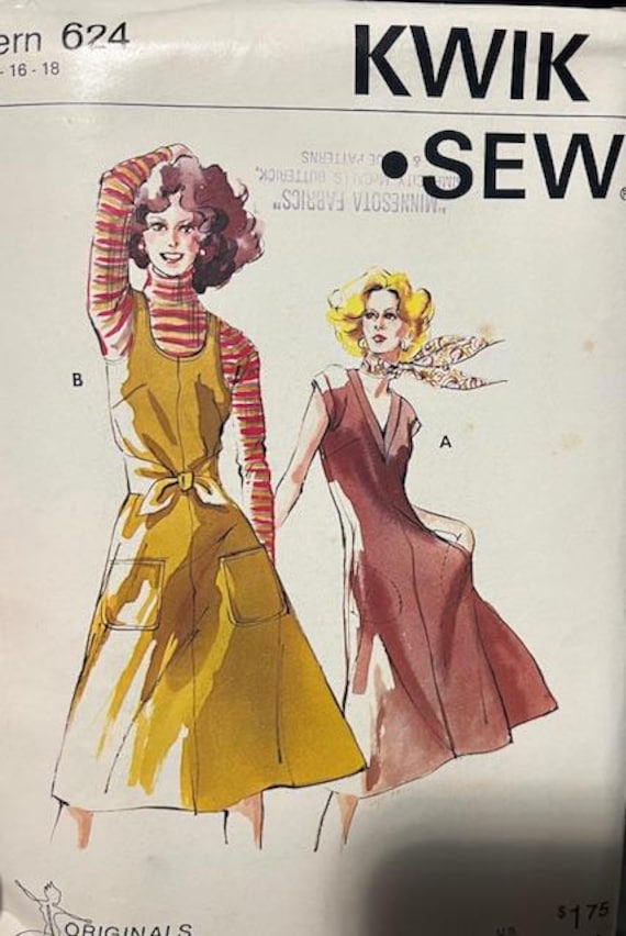 1970s Kwik Sew Pattern 624 Sealed Like New Sizes 14 16 18 Dress or Jumper
