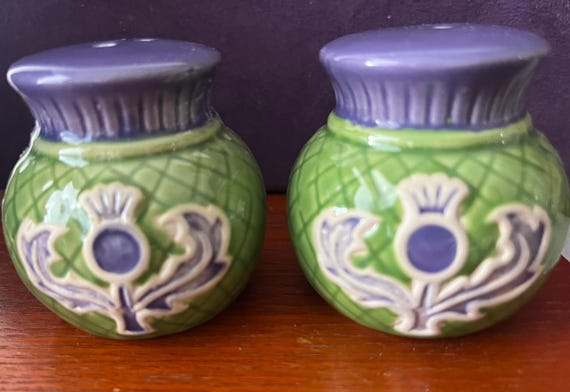 Vintage Scotish Thisle Design Salt and Pepper Ceramic Shakers