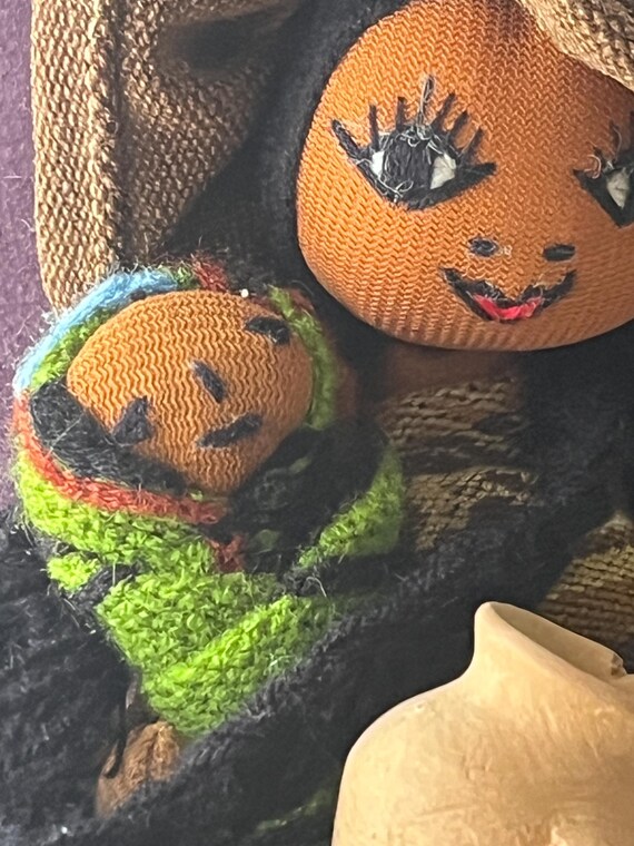 Vintage Peruvian Folk Art Doll w/ Babies and Pottery