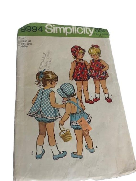 Simplicity 9994 Baby Clothes Toddler Clothes 1970s Vintage Baby Play Clothes