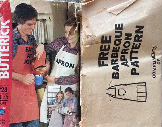 Lot of Two Vintage Apron Patterns Simplicity Barbeque Aprox Uncut and Butterick Kitchen Apron Patterns Previously Loved