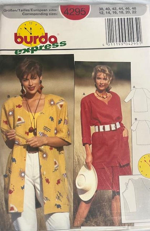 Burda Express 4295 1980s Pattern Sealed Like New U.S. Sizes 12, 14, 16, 18, 20, 22