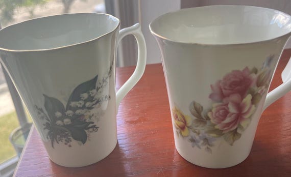 Set of two beautiful bone china Springfield floral tea cups made in England