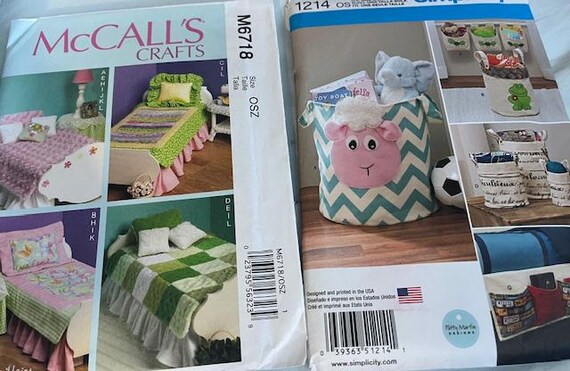 McCalls Kids Bedroom Sewing Craft Patterns and Simplicity Laundry Storage Baskets