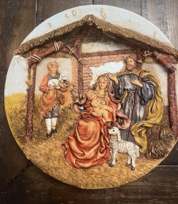Rustic 3-D Nativity Scene Resin Plate with Stand
