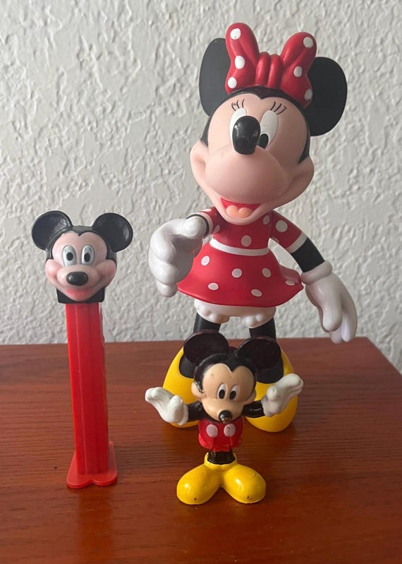 Vintage Minnie Mouse 7” Tall - Vintage Mickey Mouse 2.5” Tall and Mickey Mouse Pez (empty)
