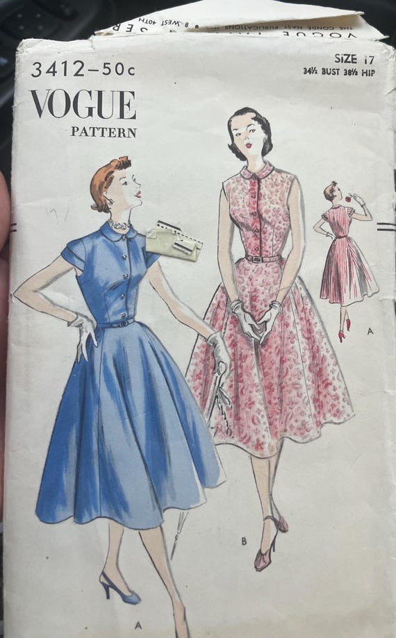 Rare Vintage 1950s Vogue One Piece Dress Mid-Century Vogue Size 17 Vouge 3412