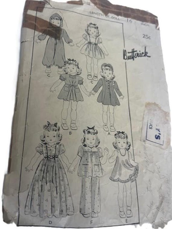 Butterick Previously Loved Shirley Temple Doll Sewing Pattern Circa 1930s 16 inch doll