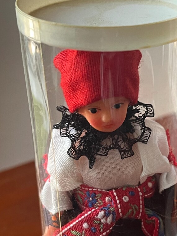 Vintage Mid Century Rubber 4.5” Doll Made in Czechoslovakia. Doll is in her original Package But No Product Info Insert.