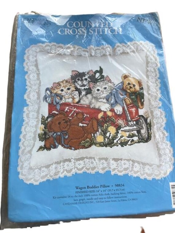Counted Cross Stich Wagon Buddies Pillow