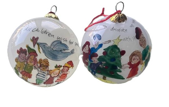 Set of 2 Sally Huss Glass Christmas Ornaments