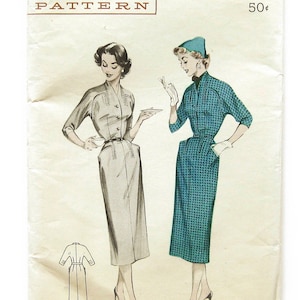 1950s Vintage Sewing Pattern / Slim Fit Dress / Dress with Belt / Wiggle Dress / Top Stitch Detail / Butterick 6670 / Size 16 Bust 34 UNCUT