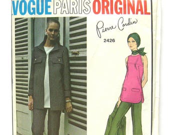 1970 Vogue 2426 Paris Original Sewing Pattern / Pierre Cardin Designer / Sleeveless Tunic / Flared Pants / Women's Jacket Pattern / UNCUT FF