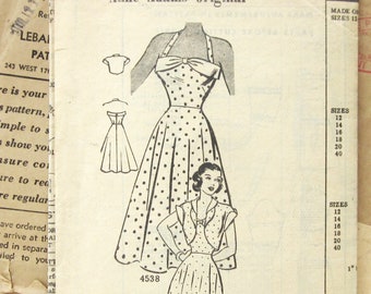 1940s Sundress, Vintage Sewing Pattern, Sundress Dress with Bodice Band and Neck Strap, Summer Dress, Anne Adams Original T 4538 / Size 14