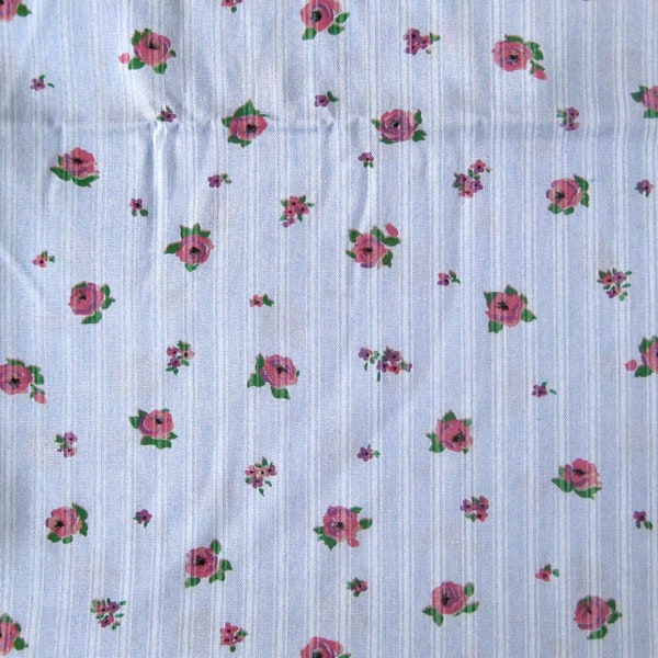 Vintage Lightweight Cotton Floral Fabric, Rose FLORAL on Robins Egg Blue Blue, Vintage Sewing Fabric / Cranston Print Works Schwartz Liebman