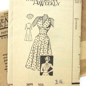 1940s Sundress Sewing Pattern: Halter Summer Dress, Bolero - Size 14