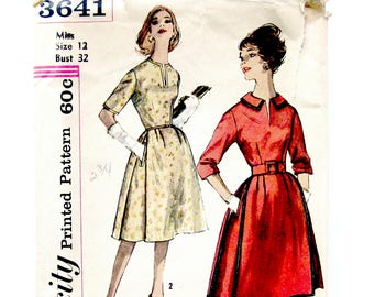 1960s Vintage Dress Pattern / Dress with Pockets / Three Quarter Sleeves / Belted Day Dress / Simplicity 3641 / Size 12 UNCUT
