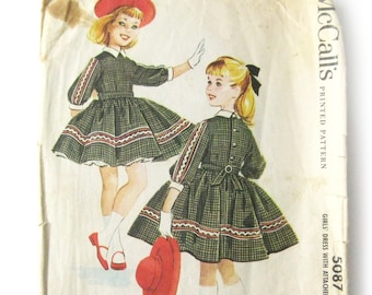 1950s Classic Girls Full Skirt Party Dress with Rick Rack Trim and Attached Petticoat, Helen Lee Design, Vintage Sewing Pattern McCalls 5087