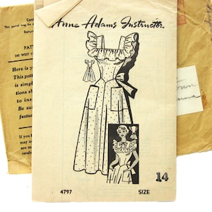 1950s Vintage Sewing Pattern, Pinafore Style Summer Dress with Ruffle Neck and Sleeves, Patch Pockets , Anne Adams Instructor 4797 / Size 14 image 1