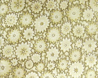 Vintage Cotton Wallpaper Fabric, Fifties Fabric, Mid-Century Print in Soft Cream and Olive, Floral, Glazed Cotton Waterhouse Collection.