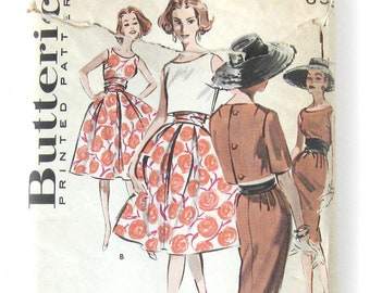 Misses Rockabilly Style Full Skirt Dress or Slim Fit Dress, 1960s Sewing Pattern, Vintage Patterns, Butterick 8980 / Size 12 Bust 32
