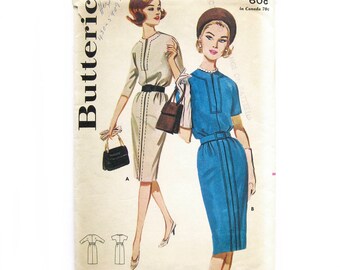 1960s Vintage Sewing Pattern / Sheath Dress / Slim Fit Dress / Saddle Stitch Trim / Belted Dress / Day Dress / Butterick 2531 UNCUT Size 12