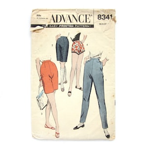 Cigarette Pants Pattern, Short Shorts, Bermuda Shorts, Jamaica Length, Vintage Sewing, Tapered Leg Slacks, Advance 8341 / Waist 30