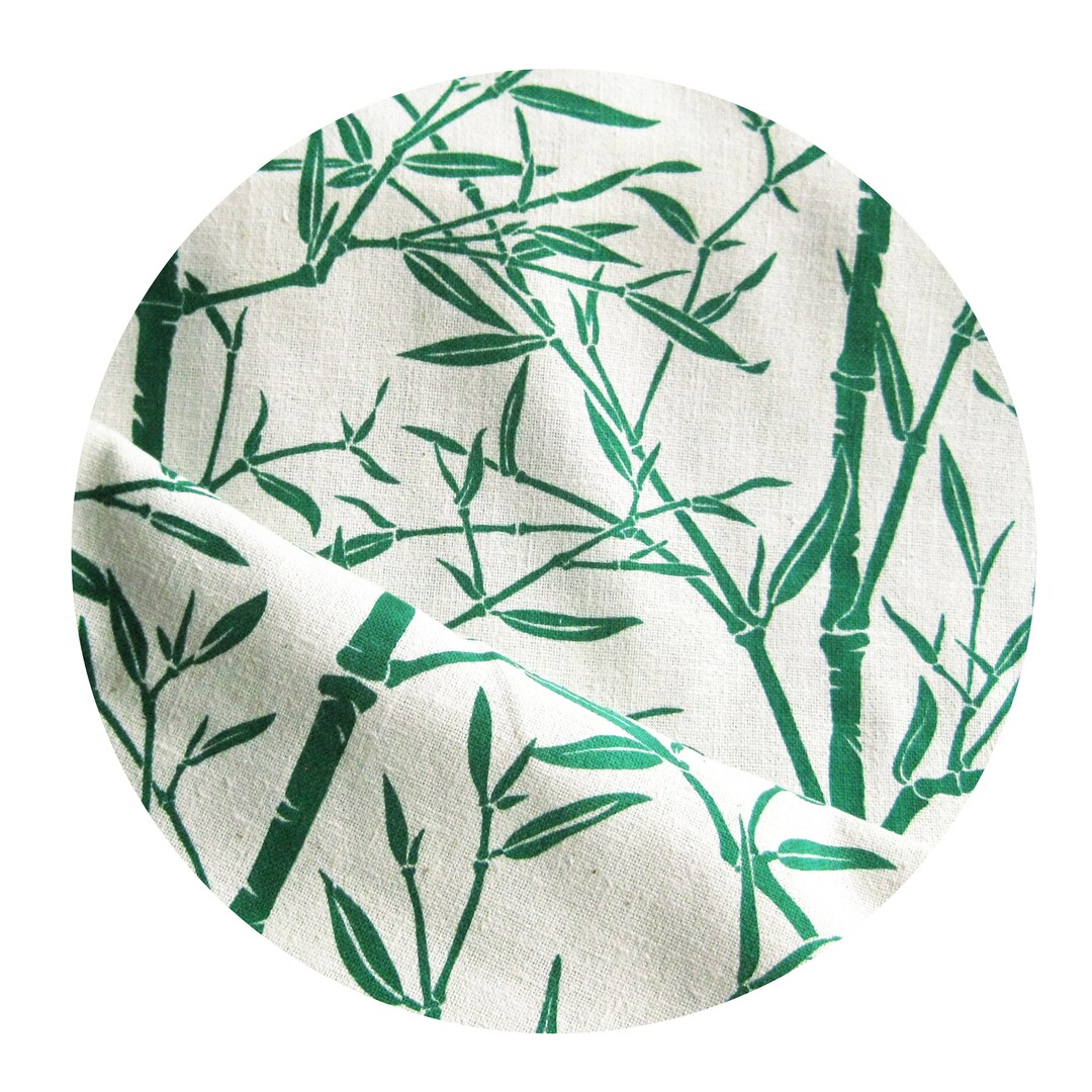 Vintage Screen Print Cotton Fabric, Harwood Steiger BAMBOO Fabric, Green and Natural Cotton