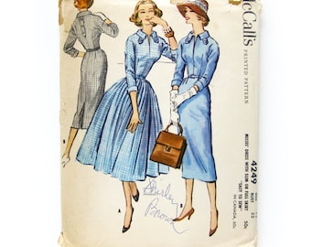 1950s Vintage Sewing Pattern, Full Skirt Dress, Rockabilly Style Dress, Slim Skirt, McCall's 4249 / Size 12 Bust 32