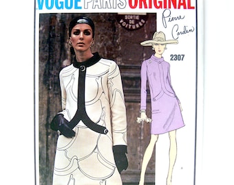 1960s Vintage Vogue Paris Original Sewing Pattern, Pierre Cardin MOD A-Line Dress, Uncut Pattern, Vintage Vogue 2307 / Size 12