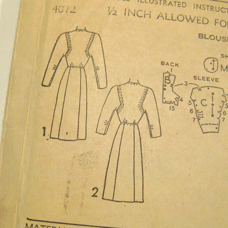 1940s Vintage Dress Pattern Button-Front Dress with Concealed Pockets, War Era Dress, Vintage Sewing, Advance 4072 // Size 14 image 5