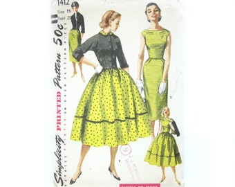 1950s Dress Pattern, Full Skirt, Jacket Pattern, Wiggle Dress, Simplicity 1412, Rockabilly, Vintage Sewing, Vintage Sewing Pattern / Size 11