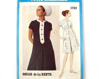 Patrón de vestido de Oscar de la Renta, sin cortar, talla 12, Vogue Americana 1769, años 60
