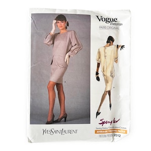 May include: Vogue Patterns Paris Original sewing pattern featuring a Spengler design. The pattern includes a dress design by Yves Saint Laurent. The pattern is rated average difficulty and is pattern number 2012.