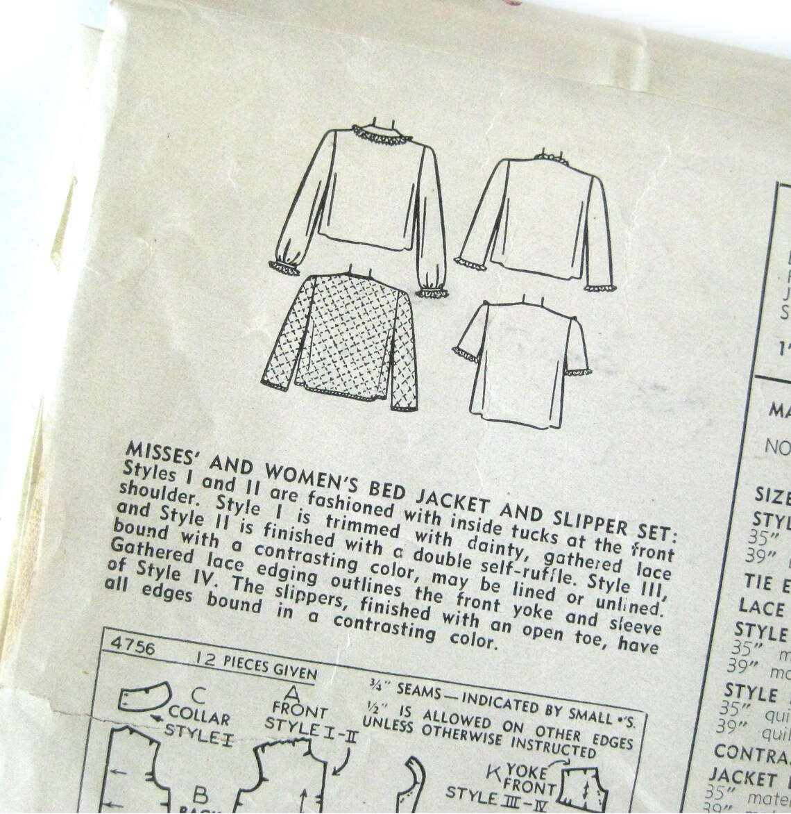 1940s Vintage Sewing Pattern Bed Jacket and Slippers Vintage Etsy